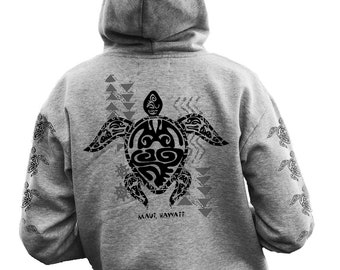 Honu Turtle Hawaii Maui Local Cotton Polyester Unisex Long Sleeve Hoodie Pullover
