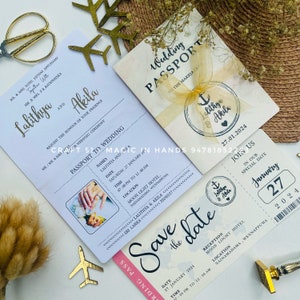 Pass-Hochzeitseinladung, Bordkarte RSVP, Gepäckanhänger, Save the Date, Hochzeit am Ziel, Reisehochzeit, Flugticket einladen, Folie