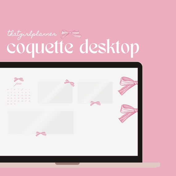 2024 Coquette Pink Bow Ribbon Girly Wallpaper Desktop Organizer, Student  Organizer, Macbook/windows 