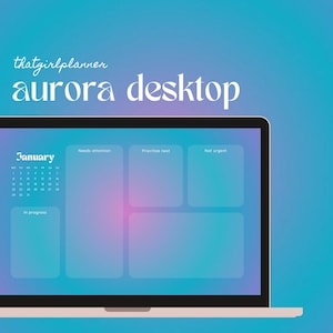 2024 Blue Aurora Gradient Aesthetic & Trendy Wallpaper Desktop Organizer, Student Organizer