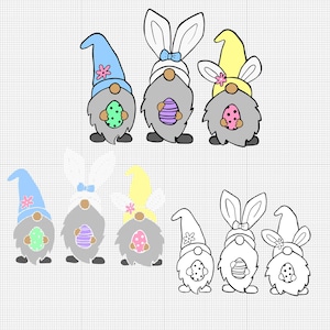 Easter Bunny Gnomes SVG / 3 Gnomes/ Coloring Page/ Stencil/ Sticker