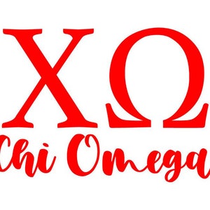 May include: Red graphic with the letters "XO" above the words "Chi Omega" in a cursive font. The image is set against a white background.