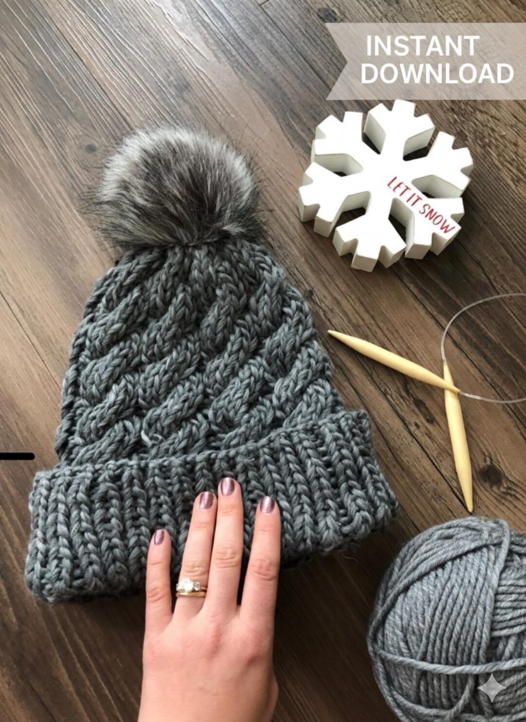 Beginner Cable Knit Beanie Pattern: Chunky Adult Wool Hat (instant ...