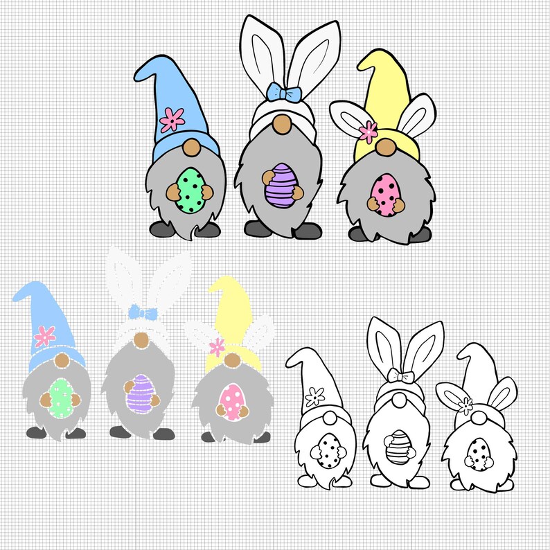 Easter Bunny Gnomes SVG / 3 Gnomes/ Coloring Page/ Stencil/ Sticker - Etsy