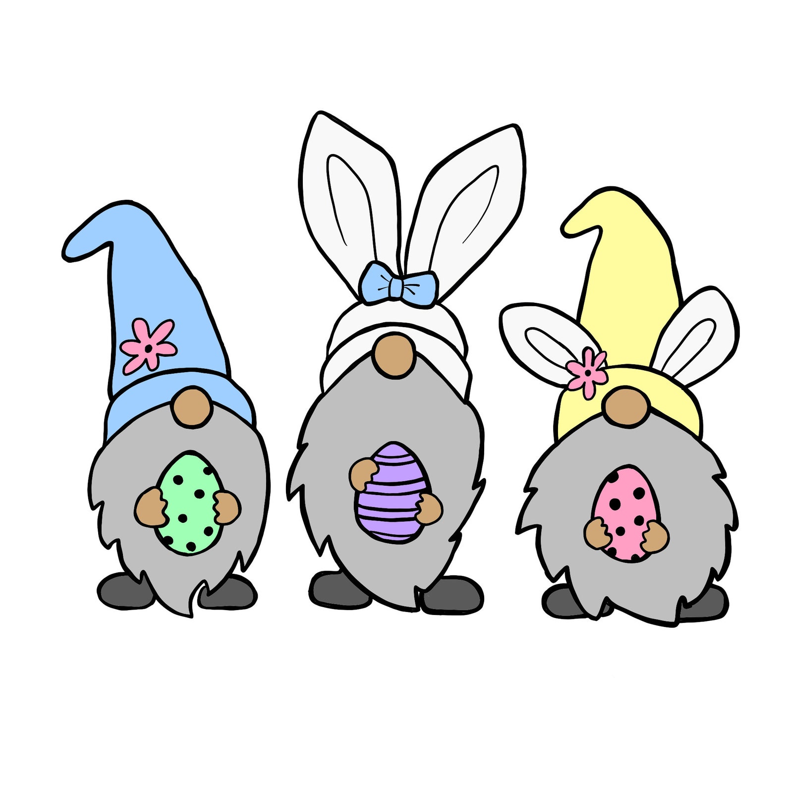 Easter Bunny Gnomes SVG / 3 Gnomes/ Coloring Page/ Stencil/ - Etsy