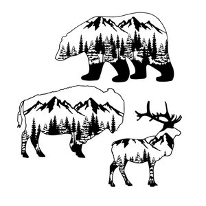 Mountain Buffalo, Bear, & Deer SVG - Winter Woodland Creatures