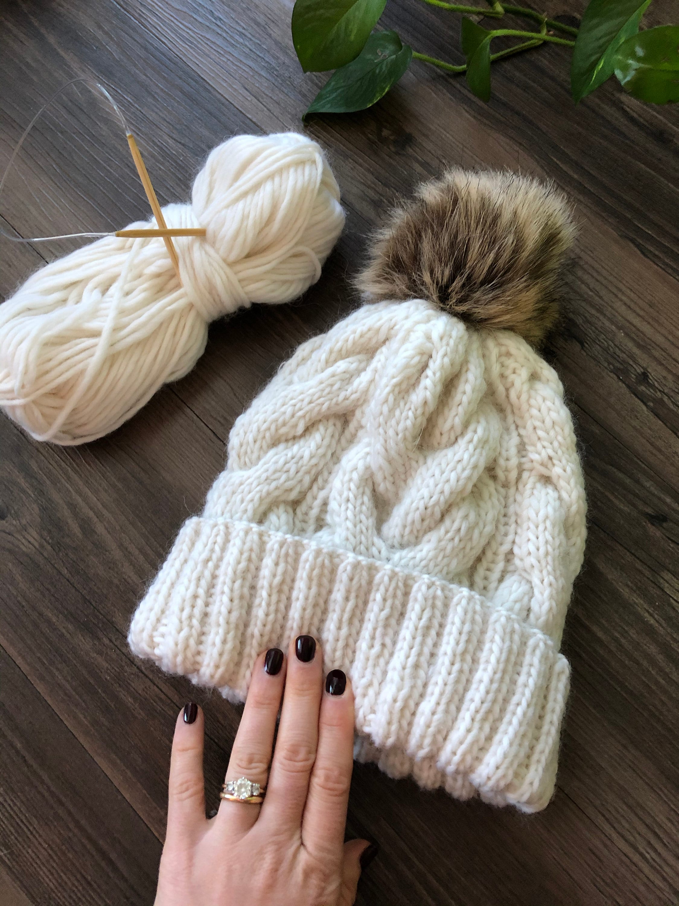 Caroline Cable Knit Beanie Pattern / Chunky Knit/ Adult Wool Hat/ Fur ...