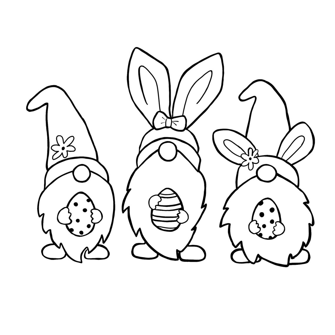 Easter Bunny Gnomes SVG 3 Gnomes Coloring Page Stencil Etsy UK