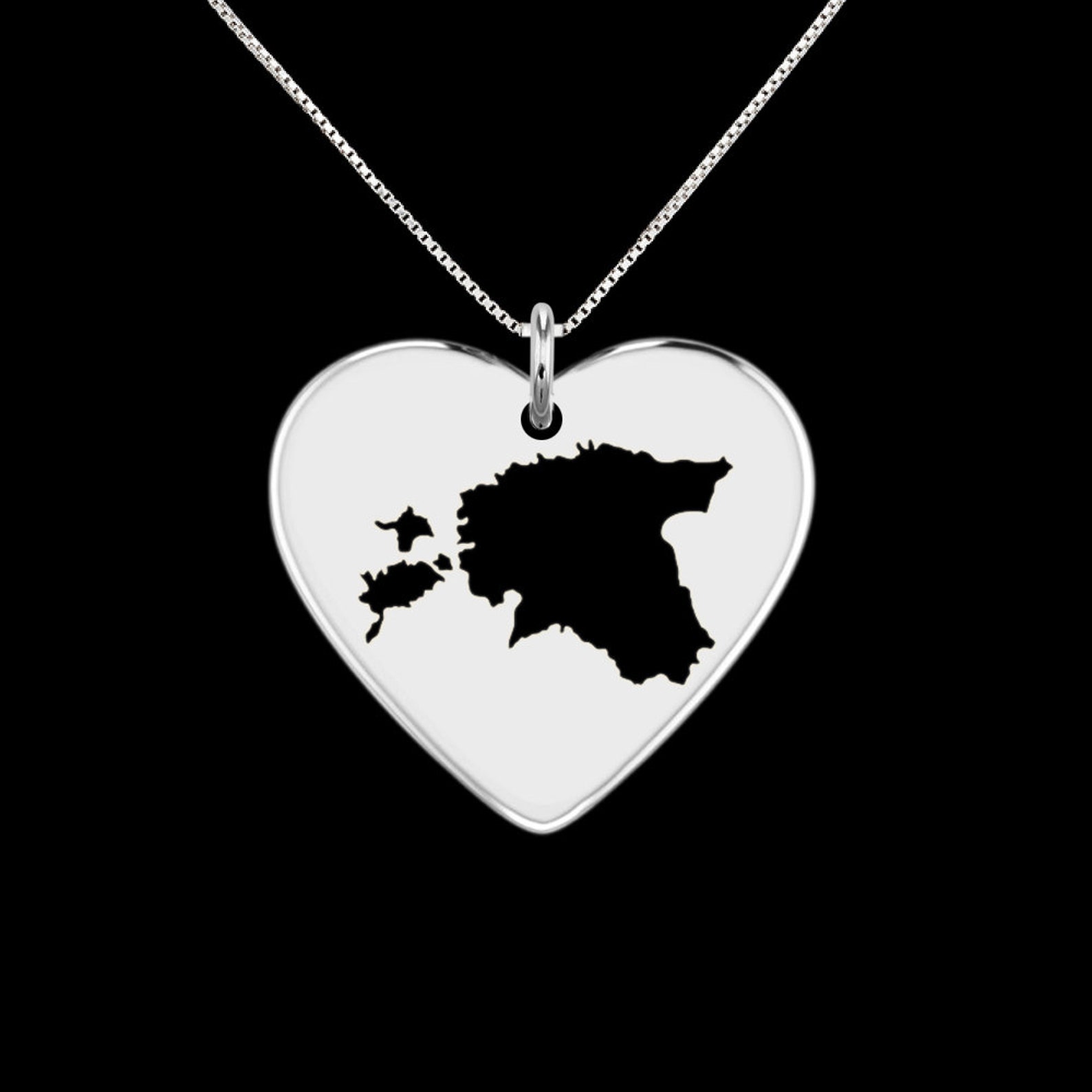 Estonia Map Pendant .925 Sterling Silver Pendant, Genuine Handmade