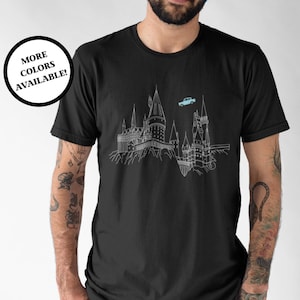 Flying Car Shirt, Unisex T-Shirt, Wizard Shirt, Castle Shirt, Wizardry Shirt, Magic Car, Book Lover Shirt, Bookish Shirt