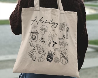 Herbology Tote Bag, Plant Lover, Witchcraft, Wizardry Tote Bag, Bookish, Book Lover