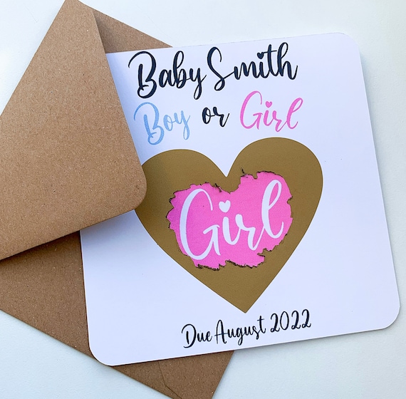 Personalised Gender Reveal Scratch Off Card Baby Shower Birth Family Surprise 