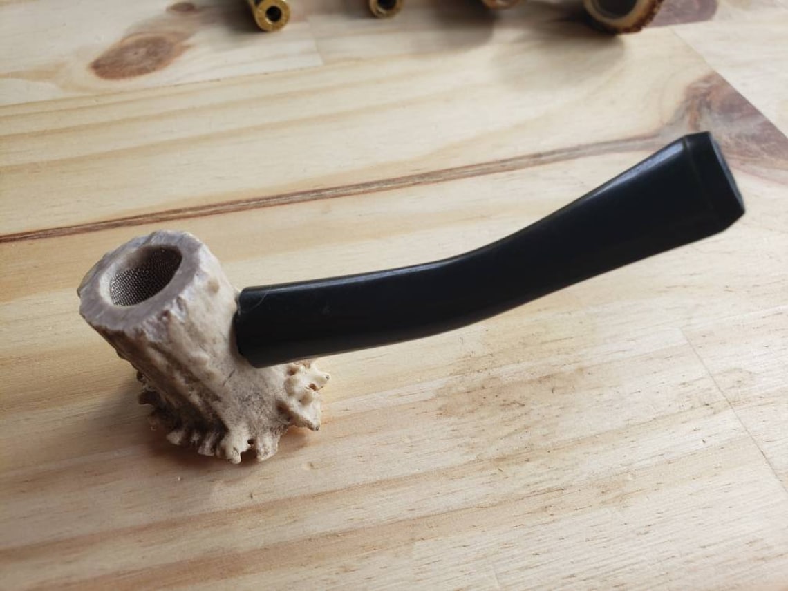 Deer Antler Pipe With Tobacco Pipe Stem Etsy