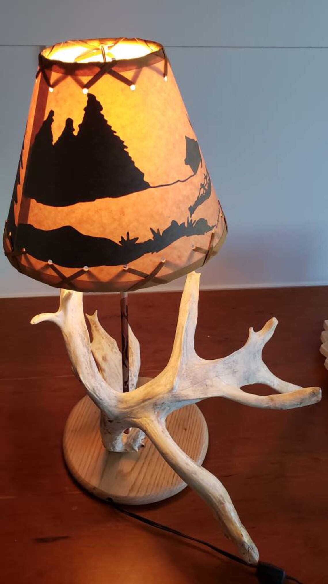 Deer antler table lamp. Etsy