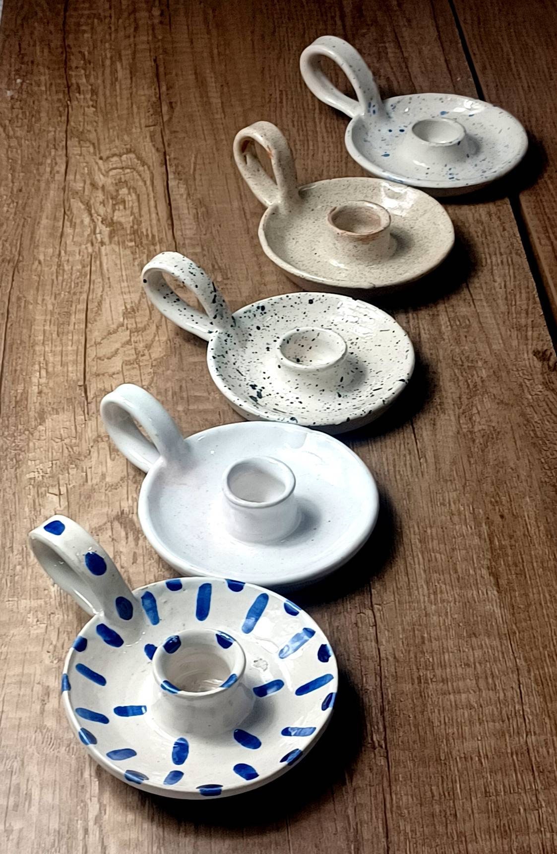 BlueBeige Vintage Stoneware Pottery Girl Face Candle Holder Candlestick