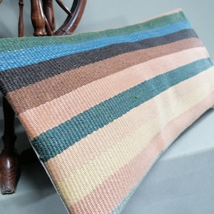 Funda de cojín de asiento Kilim antiguo Kilim anudada a mano, almohada de lana virgen 30 x 60 (YOA017)
