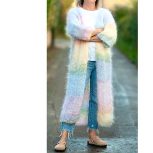 Mohair cardigan / coatigan / cardigan coat / long mohair cardigan pastel rainbow unicorn duster coat hand knitted cardigan 8/10/12/14