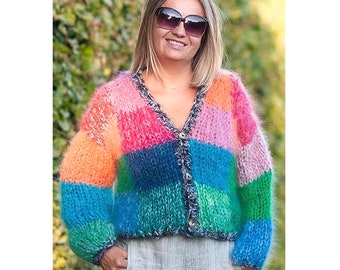 Hand Knitted Oversized Mohair Cardigan With Balloon Sleeves - Etsy UK