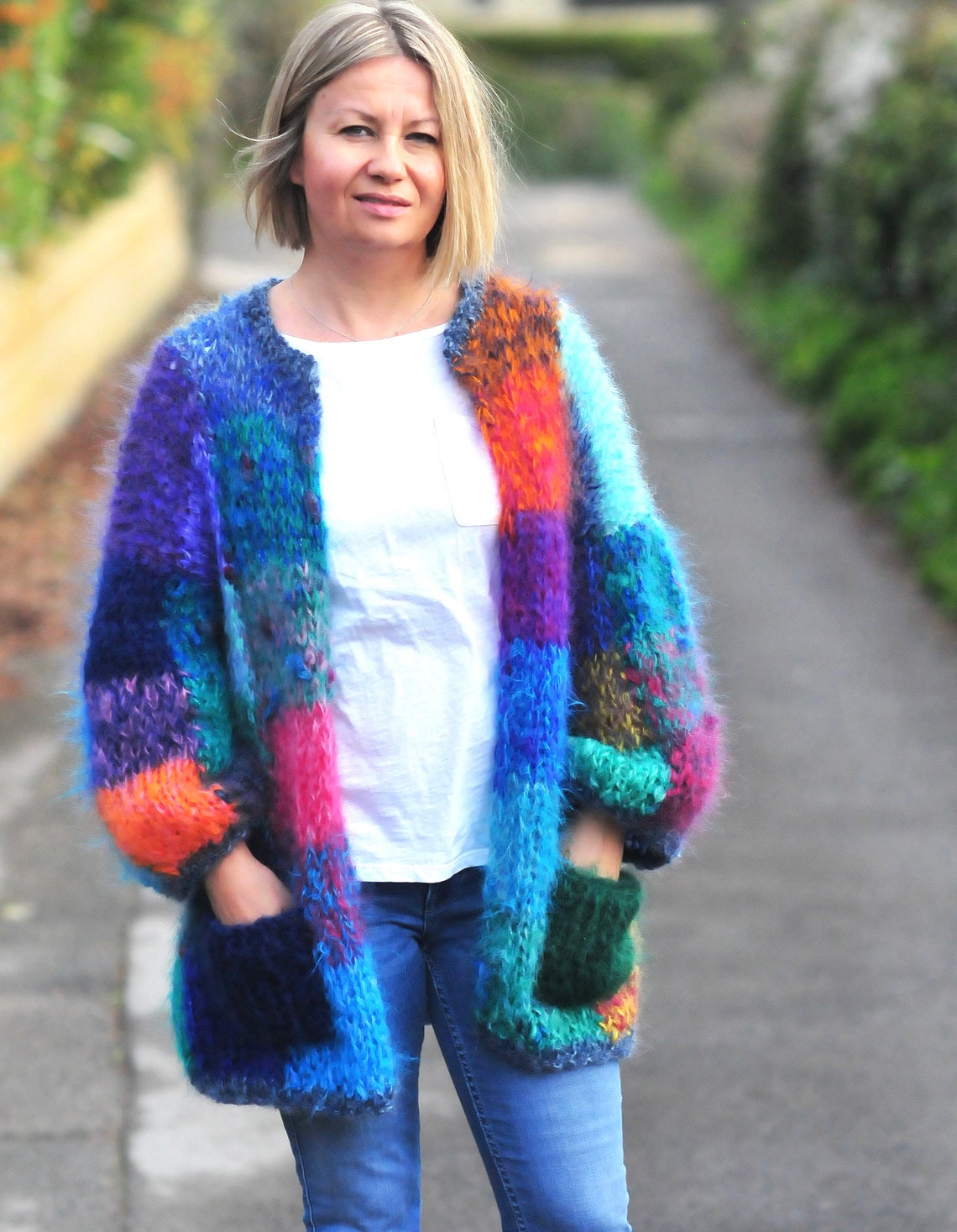 Bespoke Patchwork Cardigan With Pockets Mohair Cardigan in - Etsy