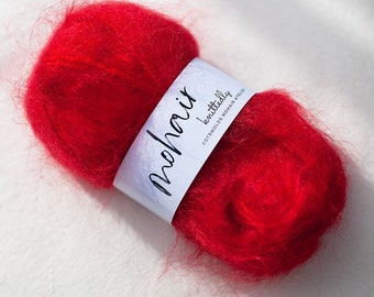 Red mohair yarn - chunky British mohair
