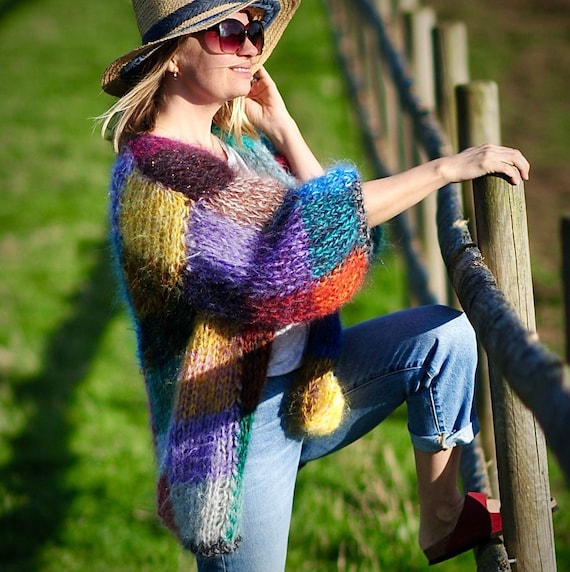 Mohair Patchwork Cardigan Long Mohair Cardigan in Colourful - Etsy