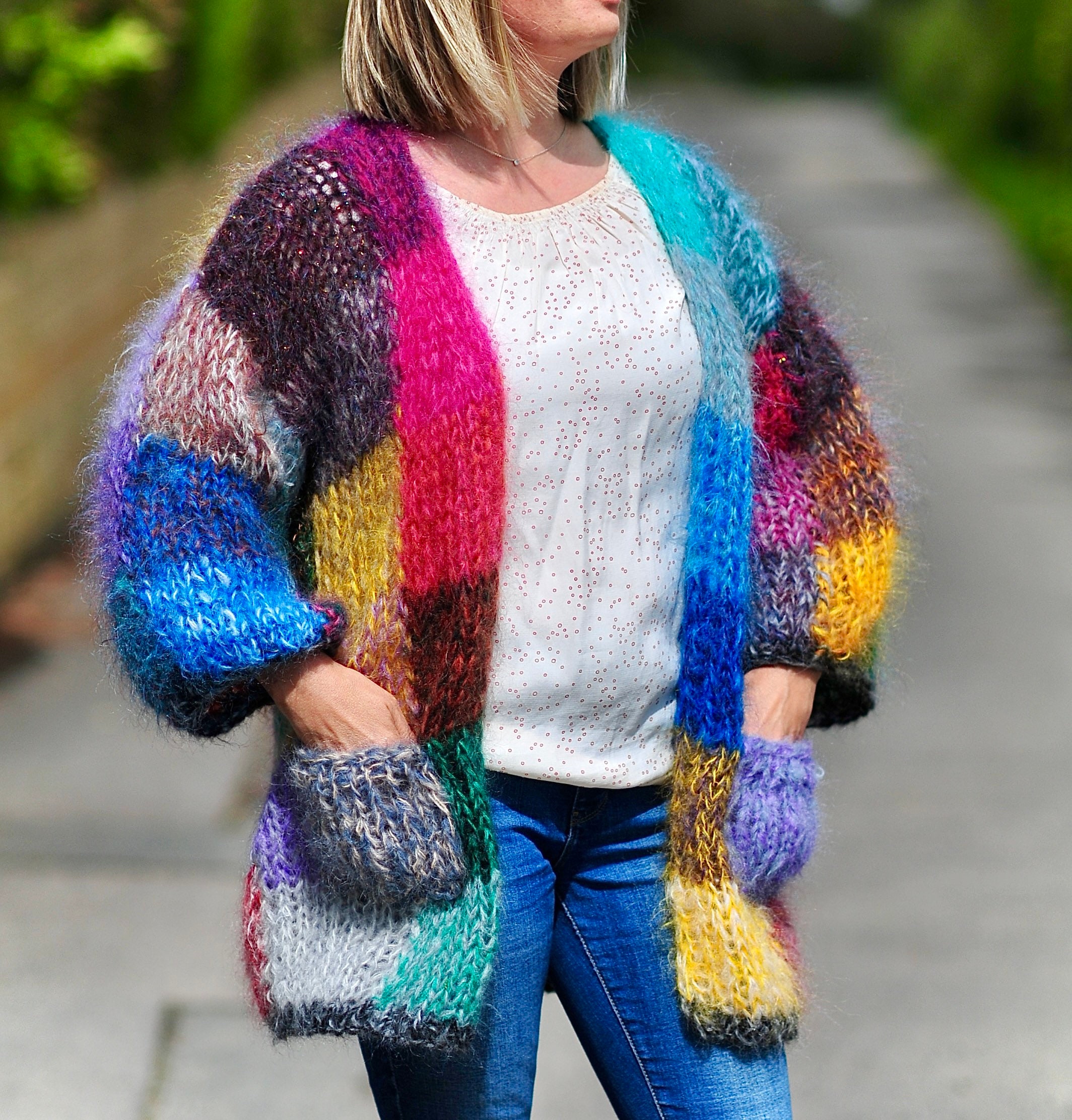 Patchwork mohair cardigan clearance