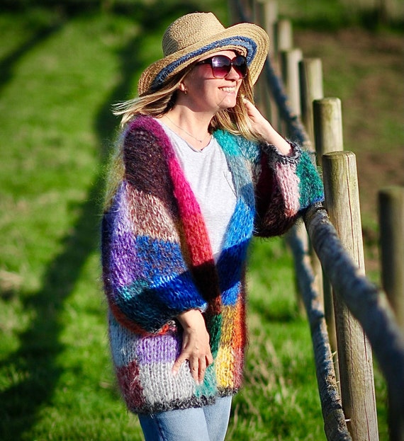 Mohair Patchwork Cardigan Long Mohair Cardigan in Colourful - Etsy