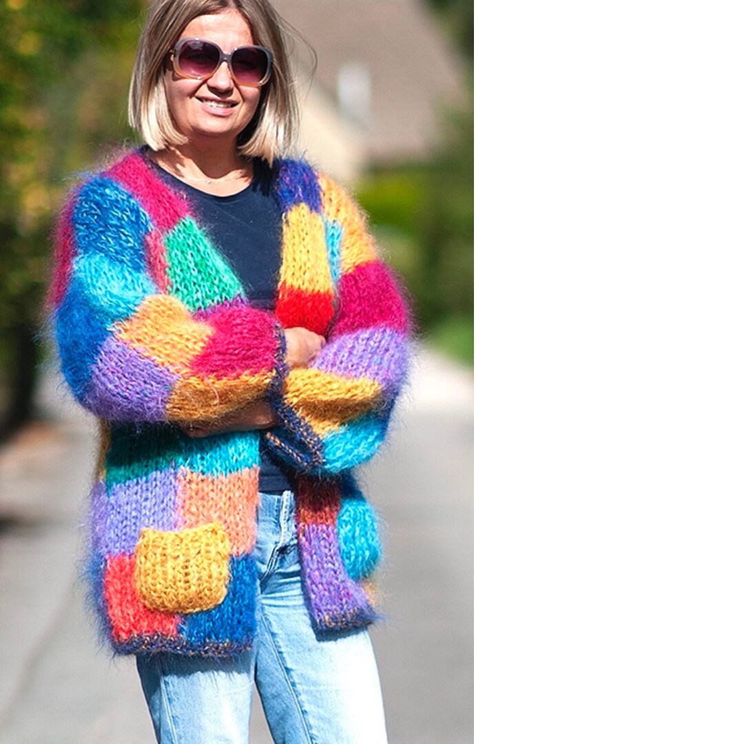 Jewel Patchwork Cardigan With Pockets Mohair Cardigan in - Etsy