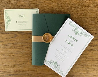 Handmade Wedding Invitations- Art Deco (Green)