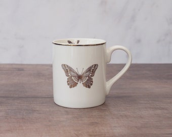 280ml Durable Porcelain White Mug With A Gold Butterfly Print Birthday Gifts Christmas Gifts Giftable Packaging