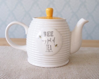 1L Ceramic Bee Theme Teapot With A Yellow Lid Birthday Gifts Mothers Day Gifts