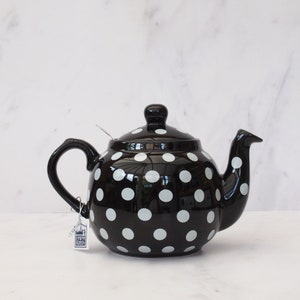 4 Cup Black Stoneware Teapot With White Dots And Stainless Steel Infuser Polka Dot Teapot Birthday Gifts Mothers Day Gifts