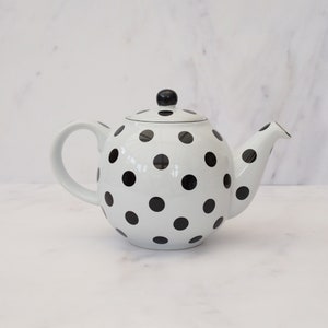2 Cup White Ceramic Teapot With Black Polka Dots 500ml Teapot For Loose Tea Or Teabags Traditional Teapot Birthday Gifts Christmas Gifts