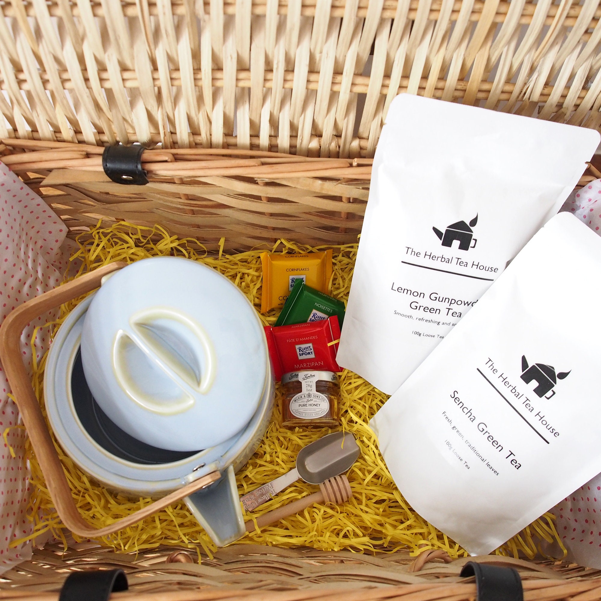 Loose Leaf Tea Hamper Basket With A Porcelain Teapot Perfect Etsy