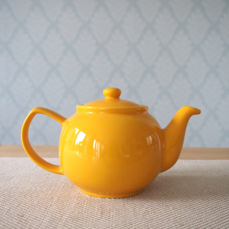 6 Cup Mustard Stoneware Teapot For Loose Leaf Teas Large Teapot Birthday Gifts image 1