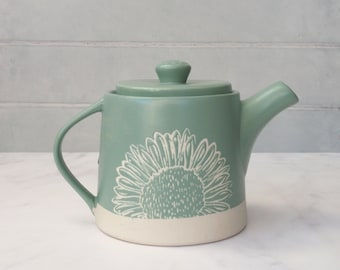 3 Cup Contemporary Handcrafted Sunflower Detail Teapot Ceramic Teapot Birthday GIfts