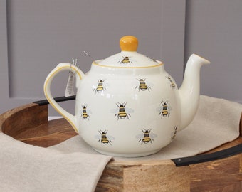 1.2l White Teapot With Stainless Steel Infuser Bee Theme Teapot Birthday Gifts Kitchenware Drinkware