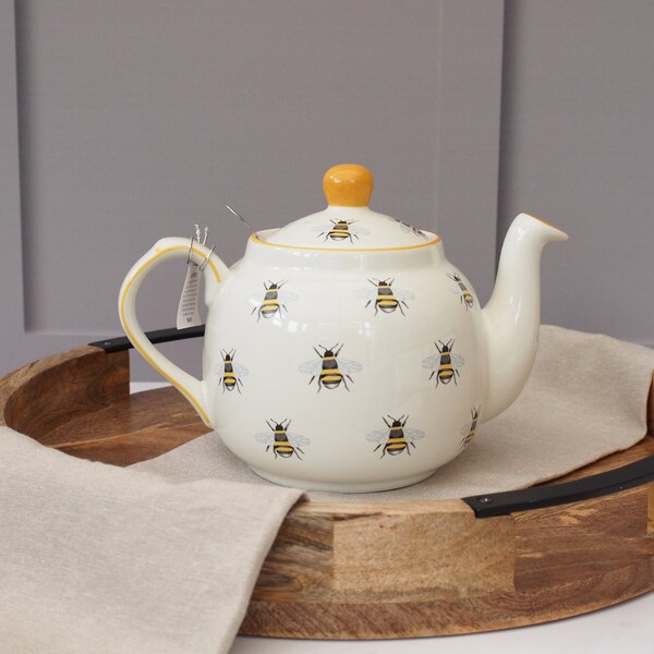 1.2l White Teapot With Stainless Steel Infuser Bee Theme Teapot Birthday Gifts Kitchenware Drinkware