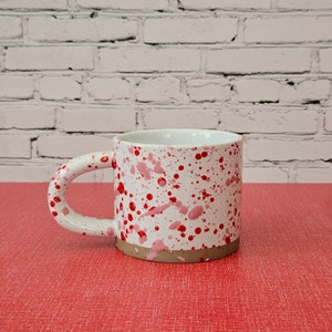 Pink And Read Stoneware Mug Splattered Mug Artsy Mug Birthday Gifts Coffee Mugs