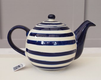 4 Cup Clay Teapot With Blue Bands Decor Teapot Is Great For Loose Leaf Tea Or Teabags Giftable Packaging Birthday Gifts