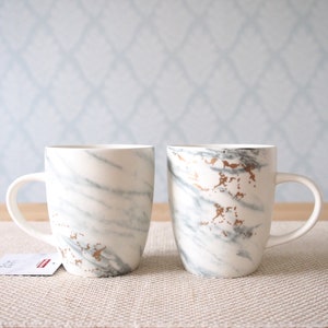 Porcelain Coffee Mug: White Marble Effect with Gold Details