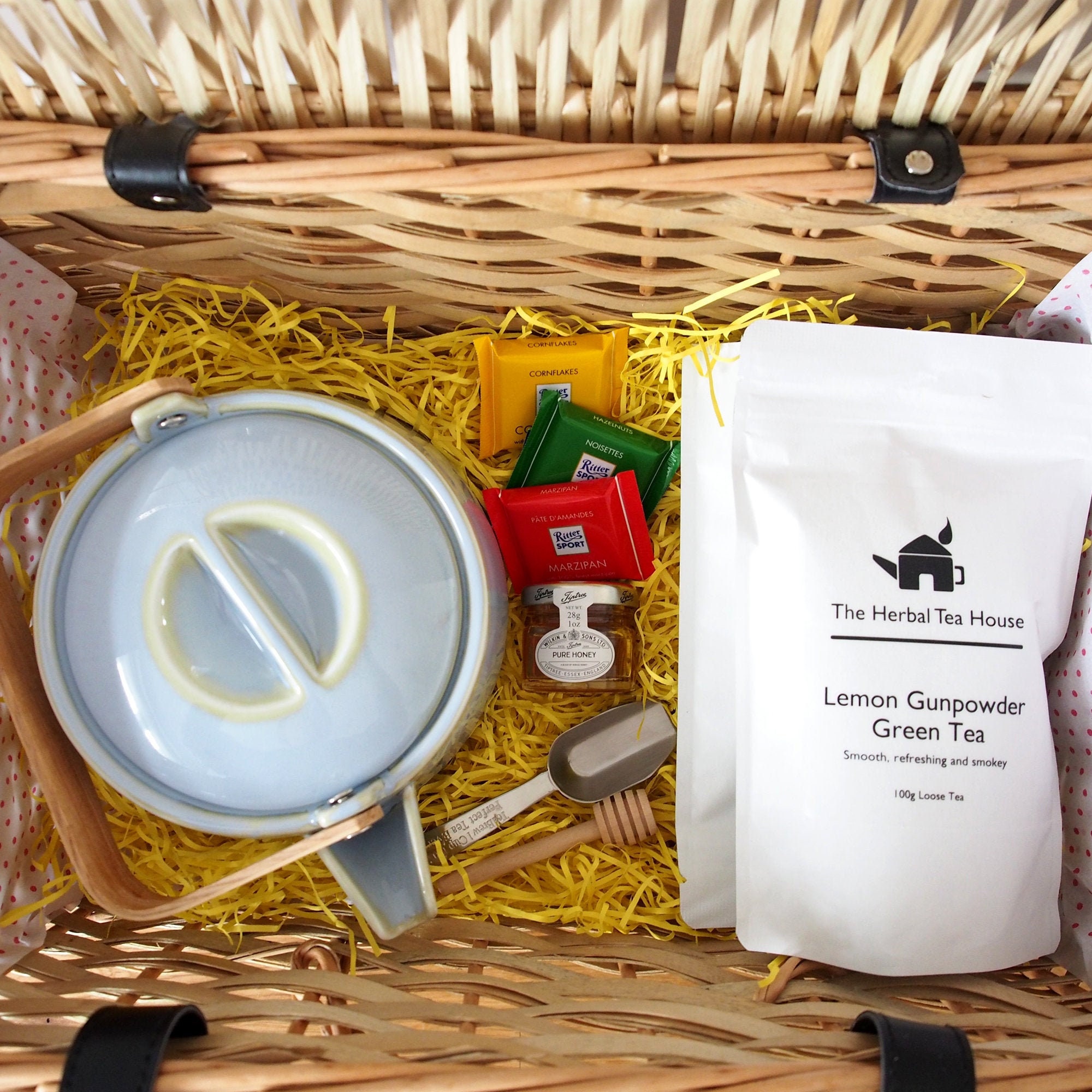 Loose Leaf Tea Hamper Basket With A Porcelain Teapot Perfect Etsy