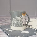 Handcrafted Sunflower Creamer Jug: Grey Stoneware Milk Jug