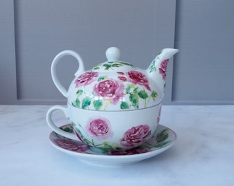 Tea For One Teekanne mit Tasse und Untertassen-Set Blumenmuster Geschenkverpackung Geburtstagsgeschenke