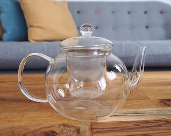 1.1L Modern Glass Loose Leaf Teapot with Two Infusers Suitable For Flowering Teas And Loose Leaf Teas, Borosilicate Glass Teapot