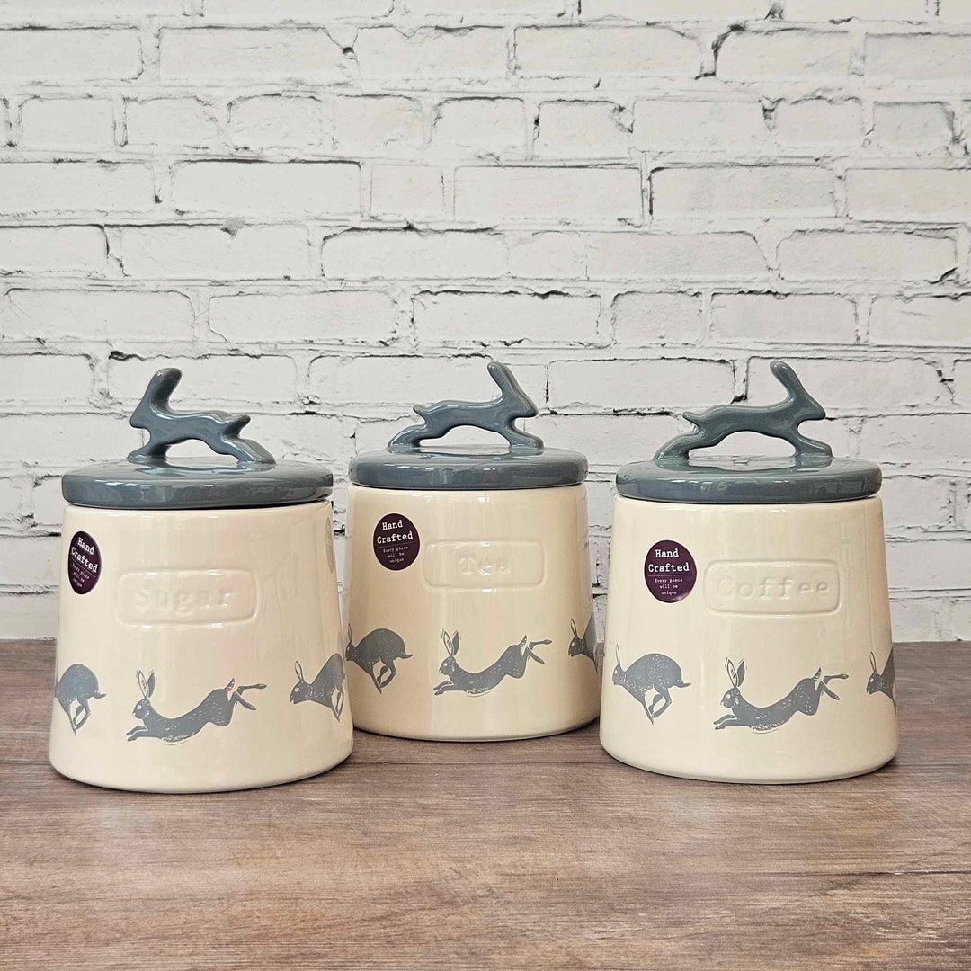 Set of Sugar Tea Coffee Canisters Containers With A 3D Leaping Hare ...
