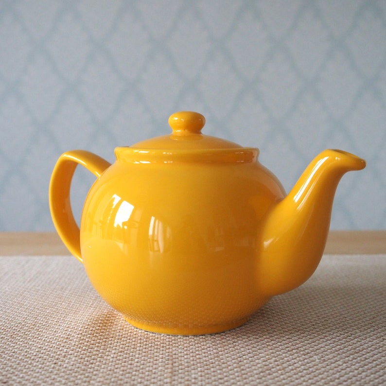 6 Cup Mustard Stoneware Teapot For Loose Leaf Teas Large Teapot Birthday Gifts image 2