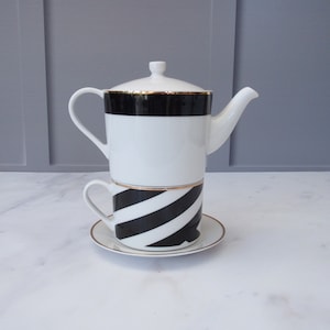 Art Deco Tea For One Teapot With Cup And Saucer Fine China Set Giftable Packaging Birthday Gifts