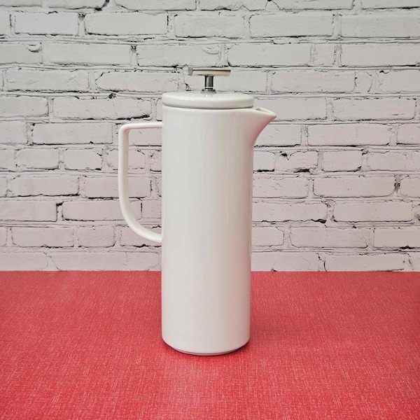 1.2L White Ceramic Cafetiere French Press With Stainless Steel Mesh Filter Art Deco Inspired