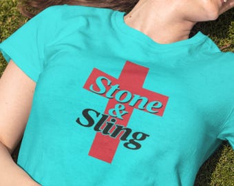 Stone & Sling Christian Graphic T-Shirt, Red Cross Typography